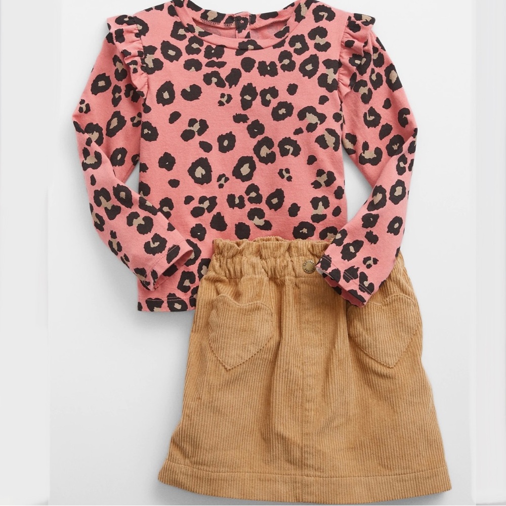 NWT Baby Gap Corduroy Leopard Skirt Outfit Set